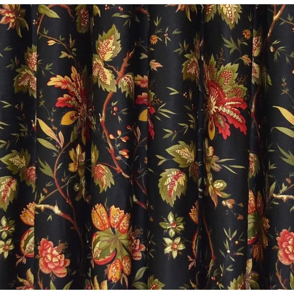 Waverly Felicite Noir Black Floral Window Panel or Material 100% Cotton 50
